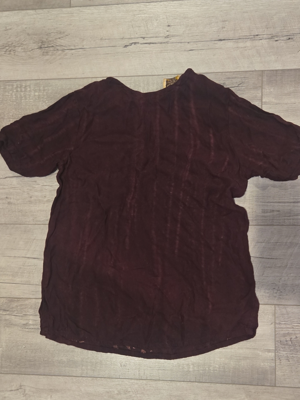 Short-Sleeve Blouse in Deep Burgundy Dye Wearable Art